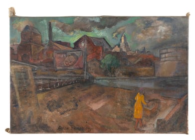 AARON BERKMAN (New York/Connecticut, 1900-1991), "Waterfront East Side New York"., Oil on canvas,