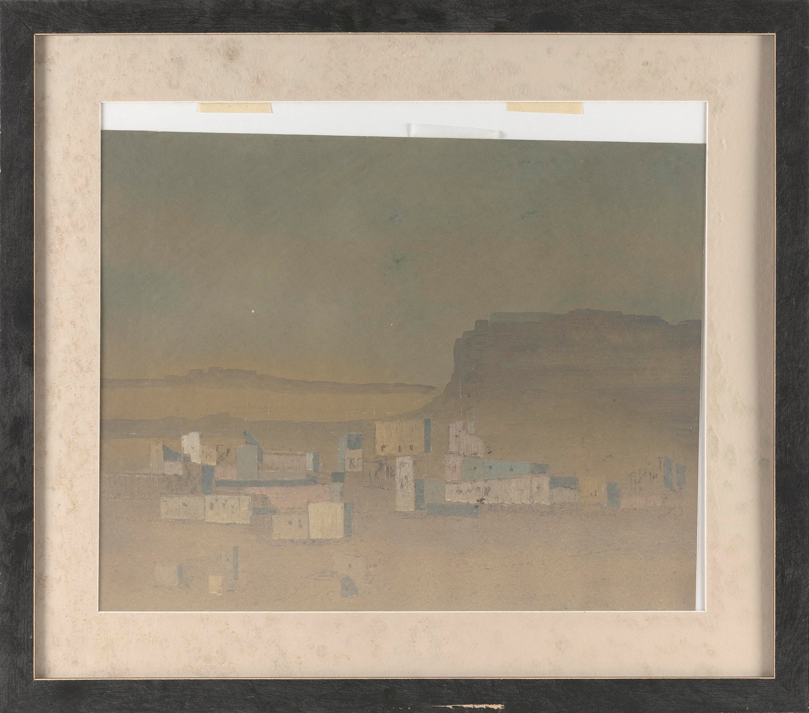 AMERICAN SCHOOL (20th Century,), Southwestern scene., Watercolor, 17.5" x 21" sight. Framed 24" x: AMERICAN SCHOOL 20th Century Southwestern scene. Unsigned. Watercolor, 17.5" x 21" sight. Framed 24" x 28". Provenance: The Estate of Jim Lyons.