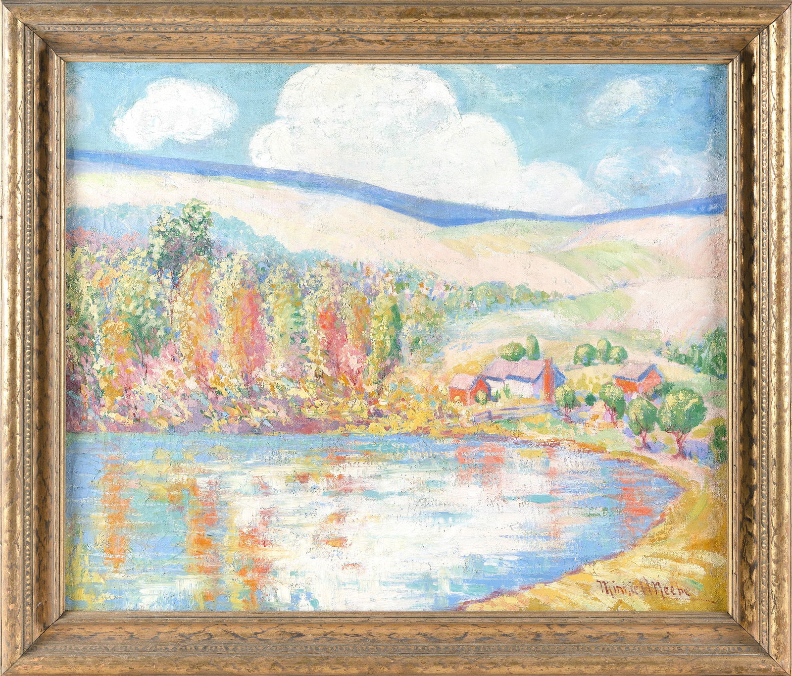 MINNIE HARMS NEEBE (Illinois, 1873-1936), Spring landscape., Oil on canvas, 22" x 26". Framed 27" x (1 of 2)