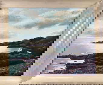 AMERICAN SCHOOL (20th Century,), Rocky seacoast., Oil on canvas, 24" x 30". Framed 28" x 34".