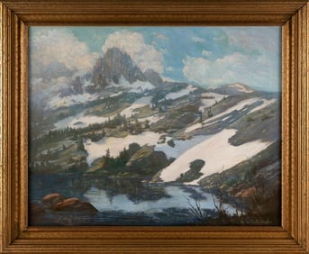 W. PRESTON HUGHES (California, 20th Century), Winter mountain landscape., Oil on canvas, 24" x 30".
