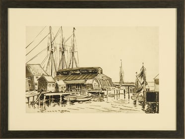 HAYLEY LEVER (New York/Massachusetts/England/Australia, 1876-1958), "Nantucket"., Pen and ink on