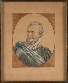 BUST PORTRAIT OF A GENTLEMAN IN A WHITE RUFF AND BLUE SASH Continental, 19th Century Graphite and