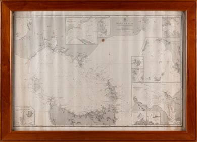 ENGRAVED CHART OF BASS STRAIT Dated 1843 26.5" x 38.5" sight. Framed 31" x 43".
