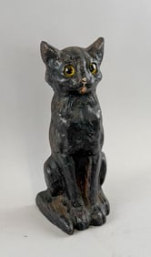 CAST IRON SEATED CAT DOORSTOP Early 20th Century Height 10".