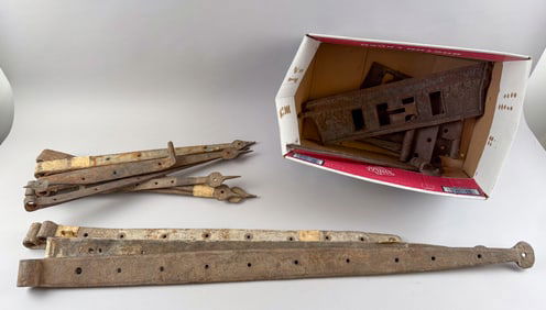 FIFTEEN IRON STRAP HINGES 19th Century Lengths from 10" to 40".