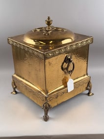 BRASS COAL SCUTTLE Late 19th Century Height 18". Width 12.5". Depth 12.5".