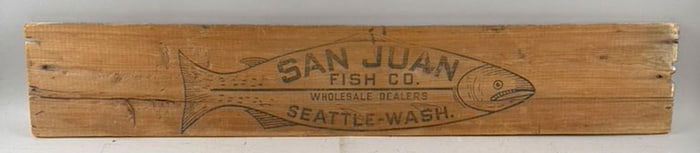 SALMON CRATE PLANK FISHMONGER ADVERTISING 20th Century 7.5" x 44".