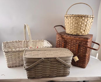 FOUR SPLINTWORK BASKETS 19th/20th Century Heights from 8" to 14".