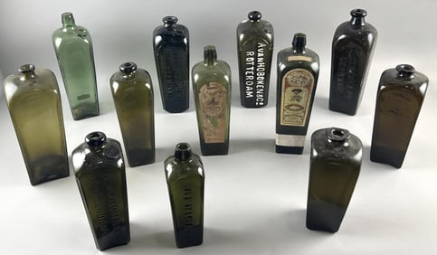 TWELVE GIN BOTTLES 19th Century Heights from 9" to 12.5".