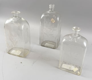 THREE STIEGEL GLASS DECANTERS 19th Century Heights from 8" to 10".