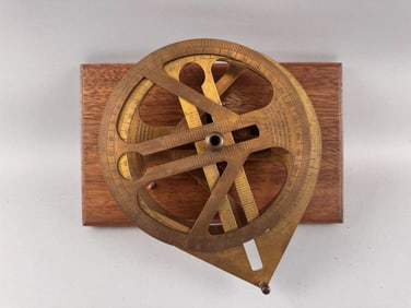 BRASS COMPASS WITH WALL MOUNT Circa 1915 Compass length 10". Plaque 12.5" x 8".