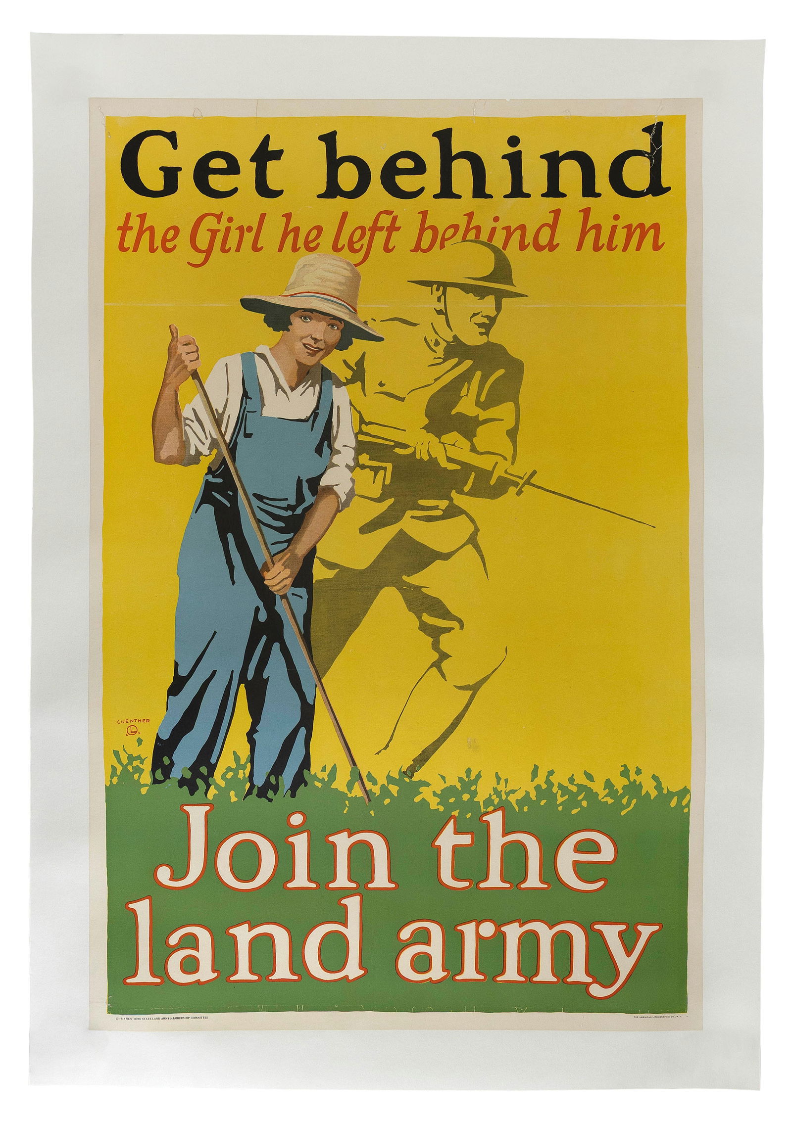 WWI POSTER "GET BEHIND THE GIRL HE LEFT BEHIND HIM" BY LAMBERT GUENTHER (20TH CENTURY) Circa 1918 (1 of 1)