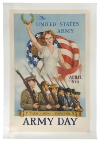 WWII POSTER "THE UNITED STATES ARMY ARMY DAY" BY MAJOR THOMAS B. WOODBURN (TEXAS, 1893-1980) Circa