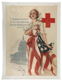 WWI POSTER "I SUMMON YOU TO COMRADESHIP IN THE RED CROSS" BY HARRISON FISHER (NEW YORK/CALIFORNIA,