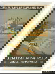 FRENCH TRAVEL POSTER "CHATEAU DE SAUMUR CIRCUIT AUTOMOBILE" LEON CONSTANT-DUVAL (FRANCE, 1877-1956)