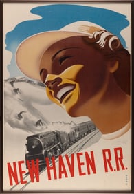 TRAVEL POSTER "NEW HAVEN R.R." 20th Century 40" x 28". Simply framed.