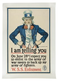 WWI POSTER "I AM TELLING YOU" BY JAMES MONTGOMERY FLAGG (NEW YORK, 1877-1960) Circa 1918 30" x 20".