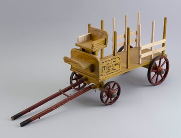 S.A. SMITH MANUFACTURING CO. "TRUCKING" CART WOODEN PULL TOY 20th Century Length 25".