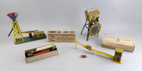 FOUR TIN TOYS 20th Century Box lengths 10.5" and 11".