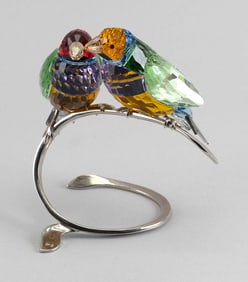 PAIR OF SWAROVSKI CRYSTAL GOULDIAN FINCHES Austria, Late 20th Century Height 5".