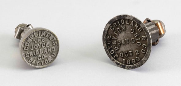 TWO JOYCE, CRIDLAND & CO. SALESMAN'S SAMPLE PAPER WEIGHT JACKS 19th Century Heights 3.5" and 4".