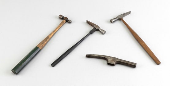 FOUR SILVERSMITH HAMMERS Early 20th Century Lengths from 8" to 10".