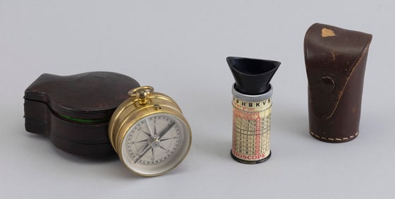 ENGLISH CASED POCKET BAROMETER AND CASED COMPASS 19th Century