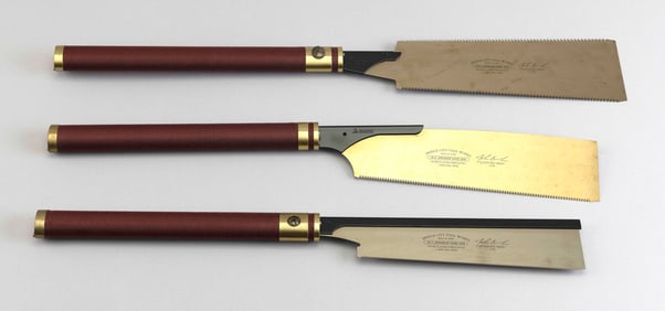 THREE BRIDGE CITY TOOL WORKS SIGNATURE SERIES JAPANESE SAWS Circa 1998 Lengths approx. 23".