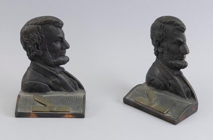 PAIR OF J. COX ABRAHAM LINCOLN BOOKENDS Early 20th Century Heights 7".