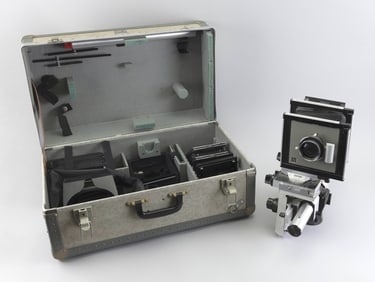 SINAR P 4X5 VIEW CAMERA WITH CASE AND ACCESSORIES Camera length 18.5". Case 11.5" x 24" x 15".