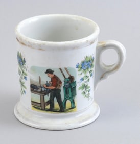 SHAVING MUG WITH PAINTED DECORATION Late 19th Century Height 4".