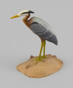 HAROLD GIBBS MINIATURE GREAT BLUE HERON Barrington, Rhode Island, 1886-1970 Height 4.25".