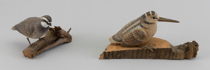 TWO STAN SPARRE GAME BIRD CARVINGS East Falmouth, Massachusetts, 1923-2011 Heights 4.25" and 4.75".