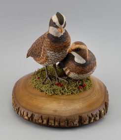 JUNE NOLL BOBWHITE QUAIL PAIR CARVING Brewster, Massachusetts, Contemporary Height 10.5".
