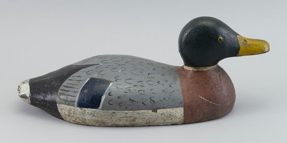 PAINTED CAST IRON MALLARD DRAKE DECOY 19th Century Length 14.5".