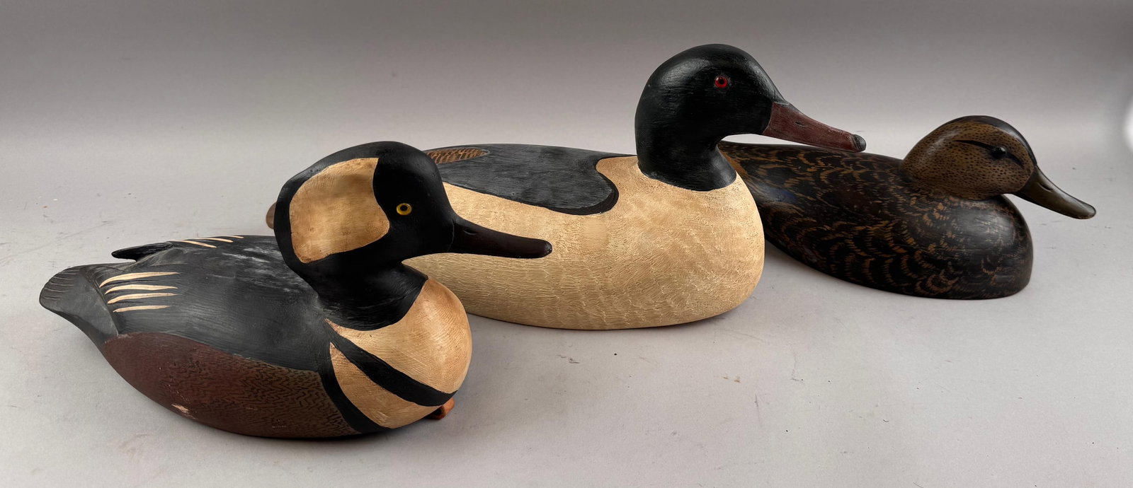 THREE MIKE BORRETT DECOYS Madison, Wisconsin, Contemporary Lengths 13", 14" and 19". (1 of 10)