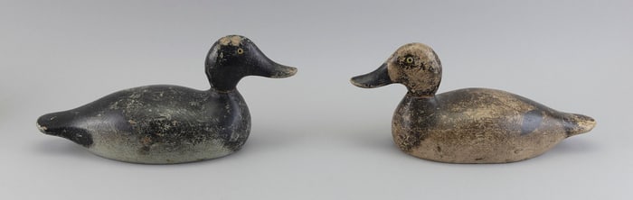 PAIR OF EVANS DECOY COMPANY BLUEBILL DECOYS Wisconsin, Early 20th Century Lengths 14".