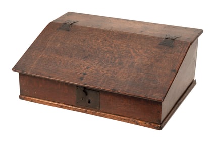 ENGLISH SLANT-LID BIBLE BOX/DESK 17th Century Height 11". Width 27". Depth 19.5".