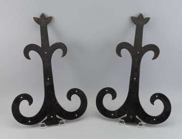 LARGE CAST IRON HINGE MOUNTS 19th Century Length 25.5".