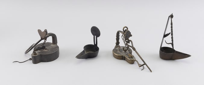 FOUR EARLY BETTY LAMPS 18th Century Lengths from 4" to 4.5".