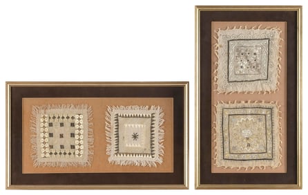 FOUR NEEDLEWORK DOILIES 19th Century Framed 21" x 12".