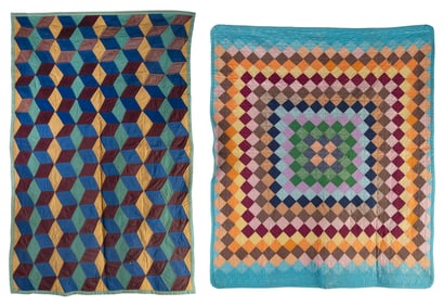 TWO AMISH CRIB QUILTS 54" x 33" and 43" x 51".