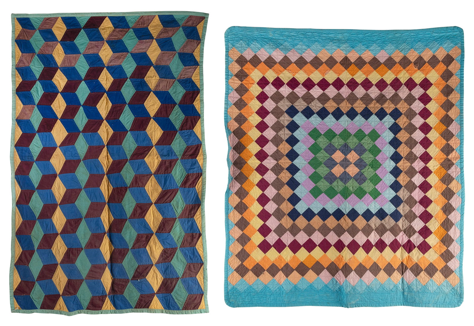 TWO AMISH CRIB QUILTS 54" x 33" and 43" x 51". (1 of 3)