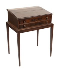 BARSTOW SIX CORD THREAD DESK ON STAND Late 19th/Early 20th Century Height on stand 38". Width 28.5".