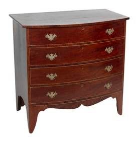 HEPPLEWHITE BOWFRONT BUREAU 19th Century Height 40.5". Width 42". Depth 22".