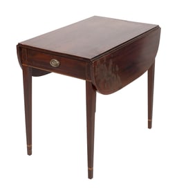 HEPPLEWHITE PEMBROKE TABLE Late 19th Century Height 28.5". Width 20.5" plus two 10" drop leaves.