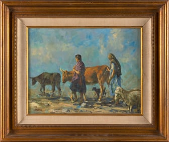 BETTY LOU SCHLEMM (Massachusetts/New Jersey, 1934-2021), Two figures leading a herd of farm