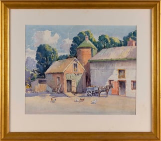 AMERICAN SCHOOL (20th Century,), Farmyard., Watercolor, 15.25" x 20" sight. Framed 24.5" x 28".
