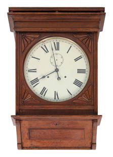 OAK WALL CLOCK 19th Century Height 28". Width 21". Depth 6".: OAK WALL CLOCK19th CenturyWinding key attached.Height 28". Width 21". Depth 6".